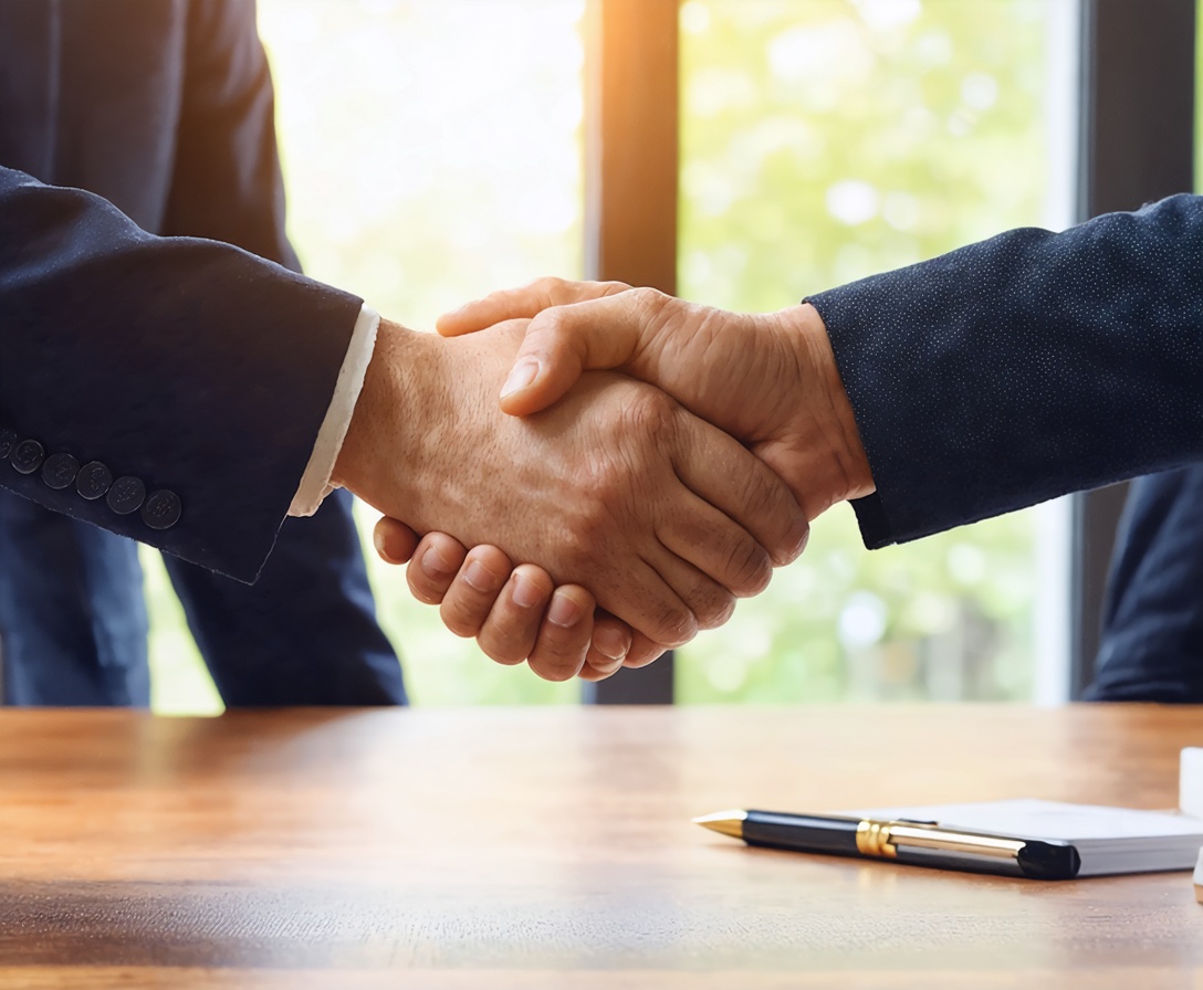 Рукопожатие над деревянным столом