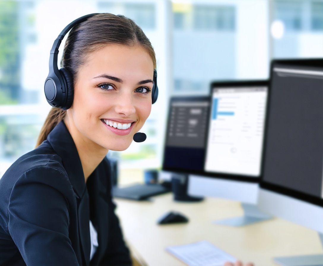 Специалист службы поддержки улыбается