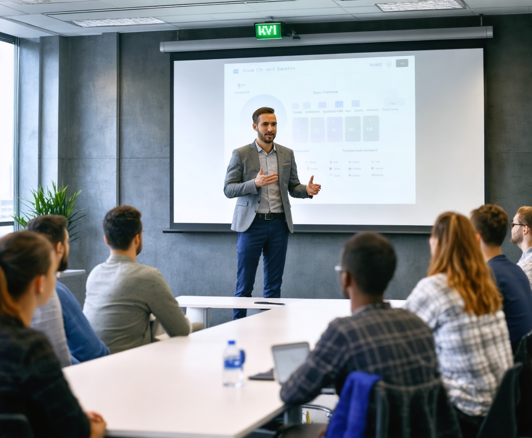 Процесс обучения и воркшопа в конференц-зале